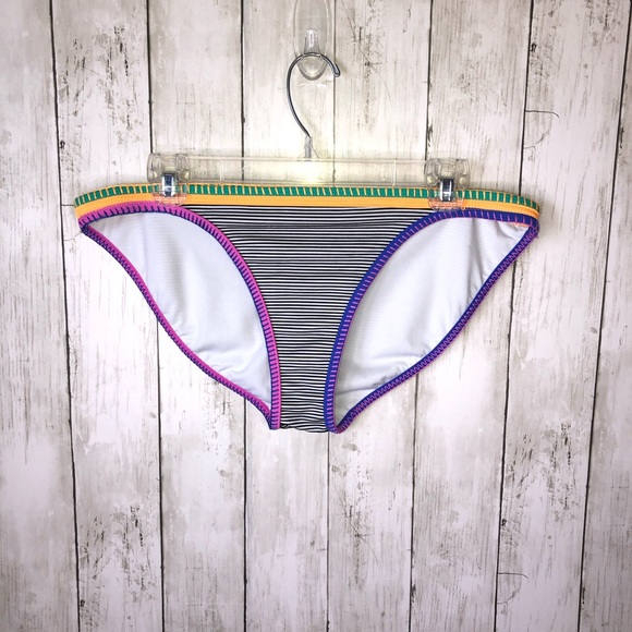 Swim Bottom Large Stripes Crochet Neon Pink Black Colorblock Medium Large - Picture 1 of 3